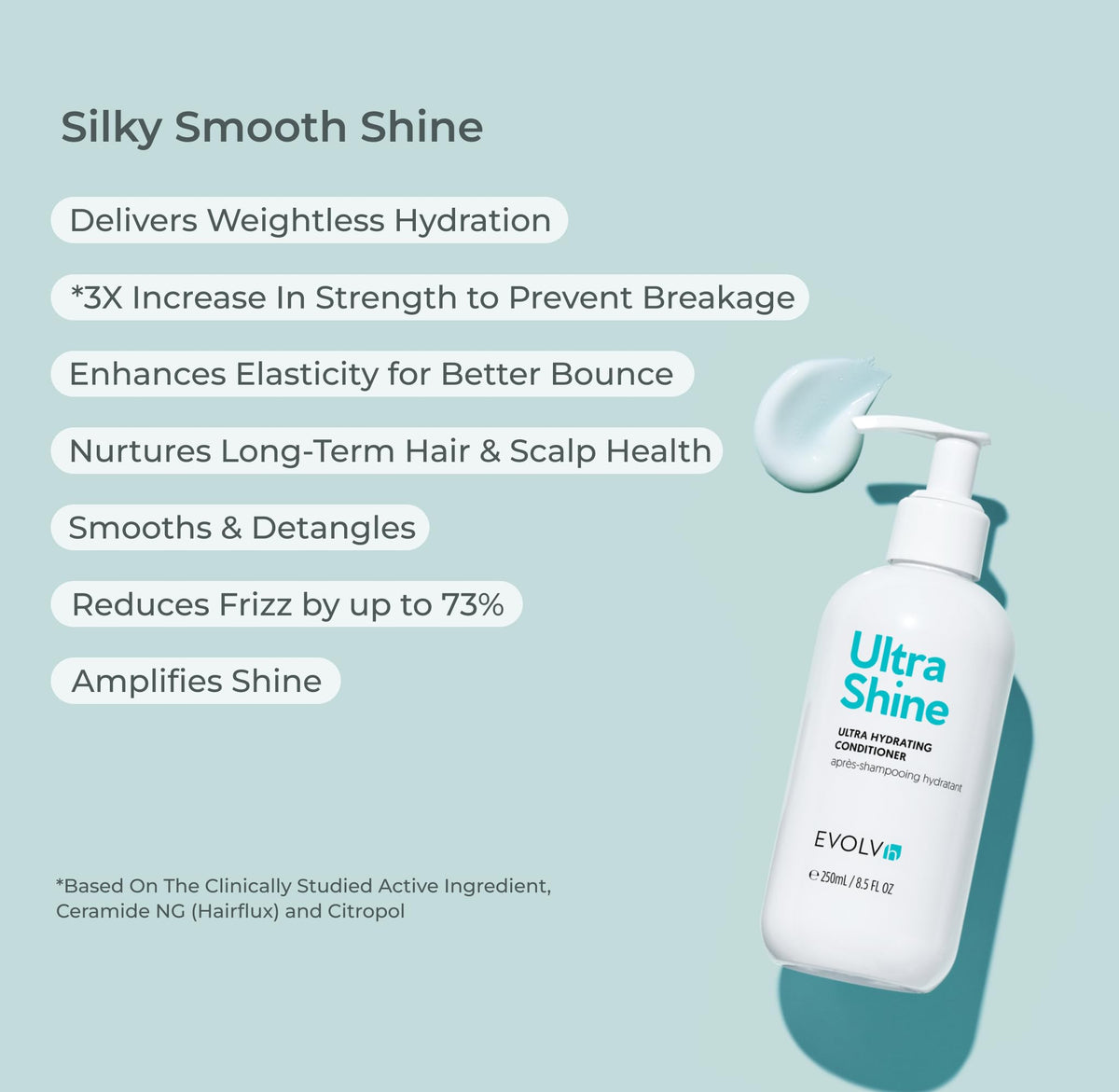 EVOLVh conditioner texture close-up showing creamy slip and detangling