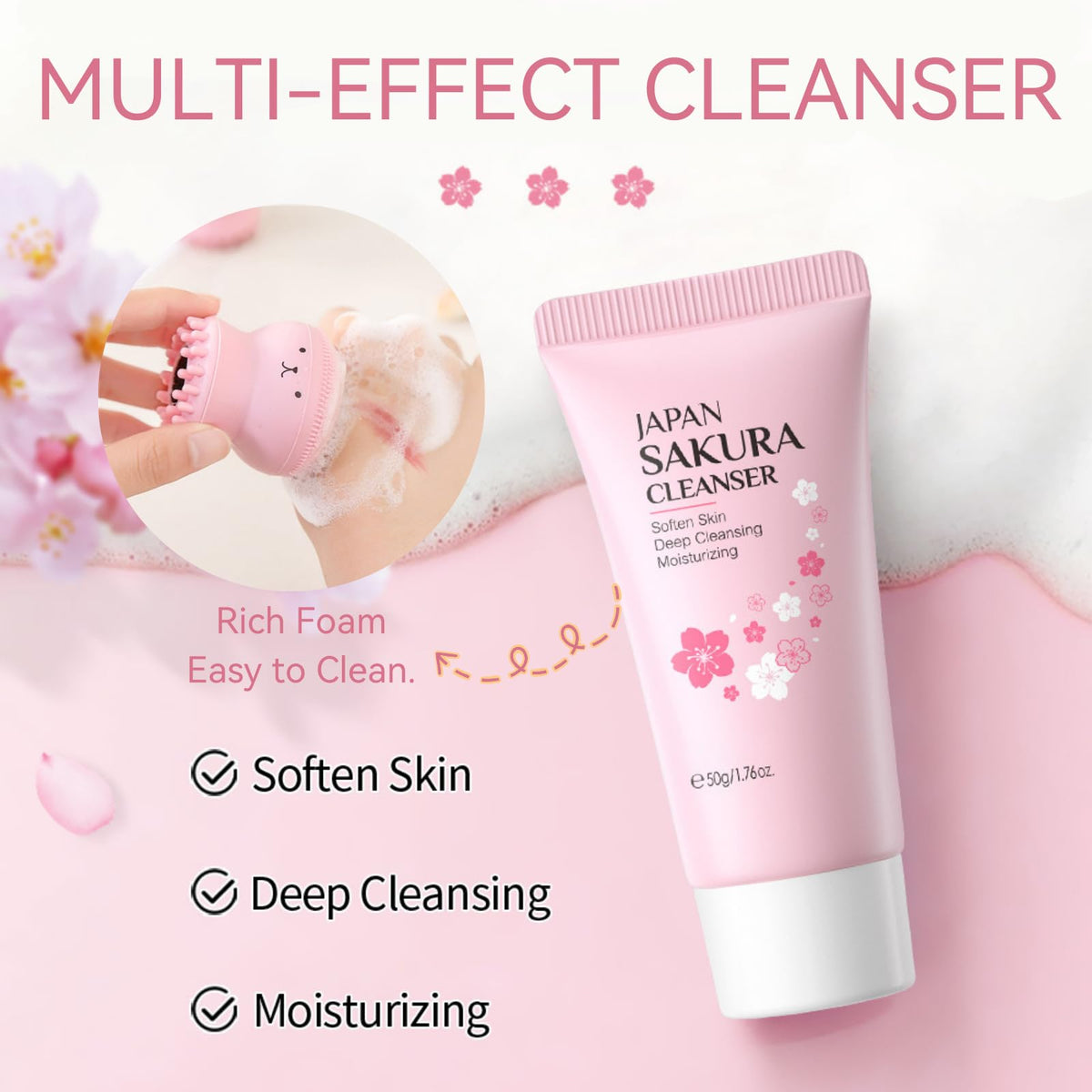 Evolvique cleanser pump close-up emphasizing gentle foam and quick cleansing benefit