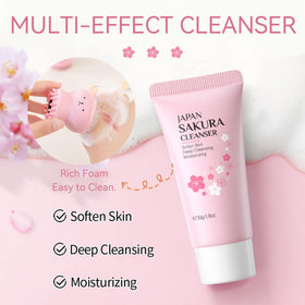 Evolvique cleanser pump close-up emphasizing gentle foam and quick cleansing benefit