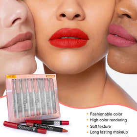 evpct model wearing wine red shade to demonstrate bold matte color payoff