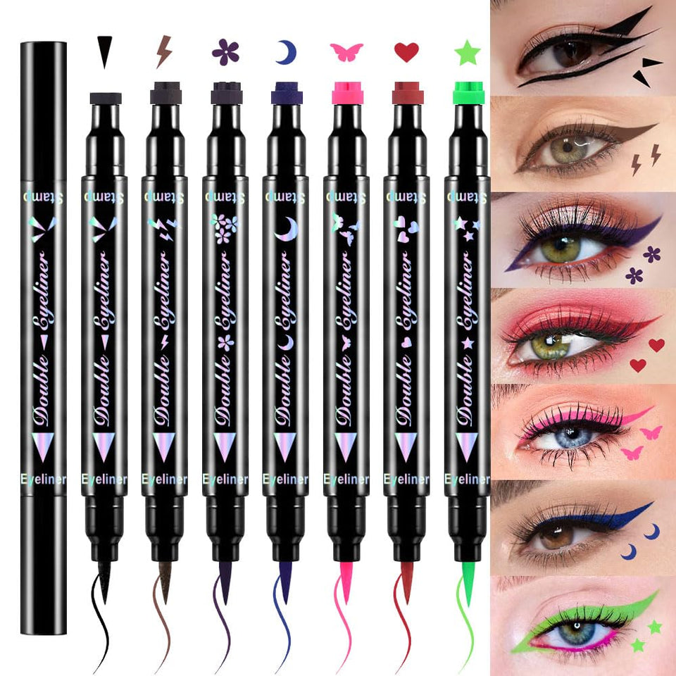 evpct front packaging showing seven colored eyeliner pens, quick winged look