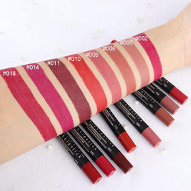 evpct lip crayon and liquid lipstick arranged to show pencil tips and applicator, easy application
