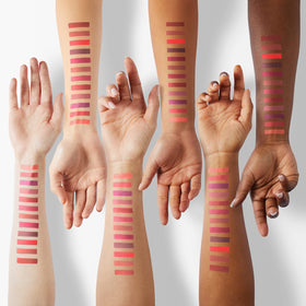 evpct lip swatch arm row demonstrating color payoff and variety