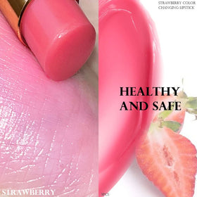 evpct strawberry applied on lips demonstrating personalized color payoff