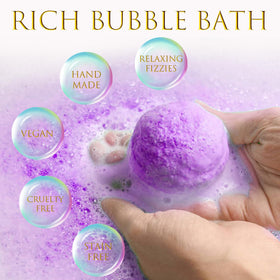 Excalla close-up texture of bath bomb with shea butter moisturizing benefit