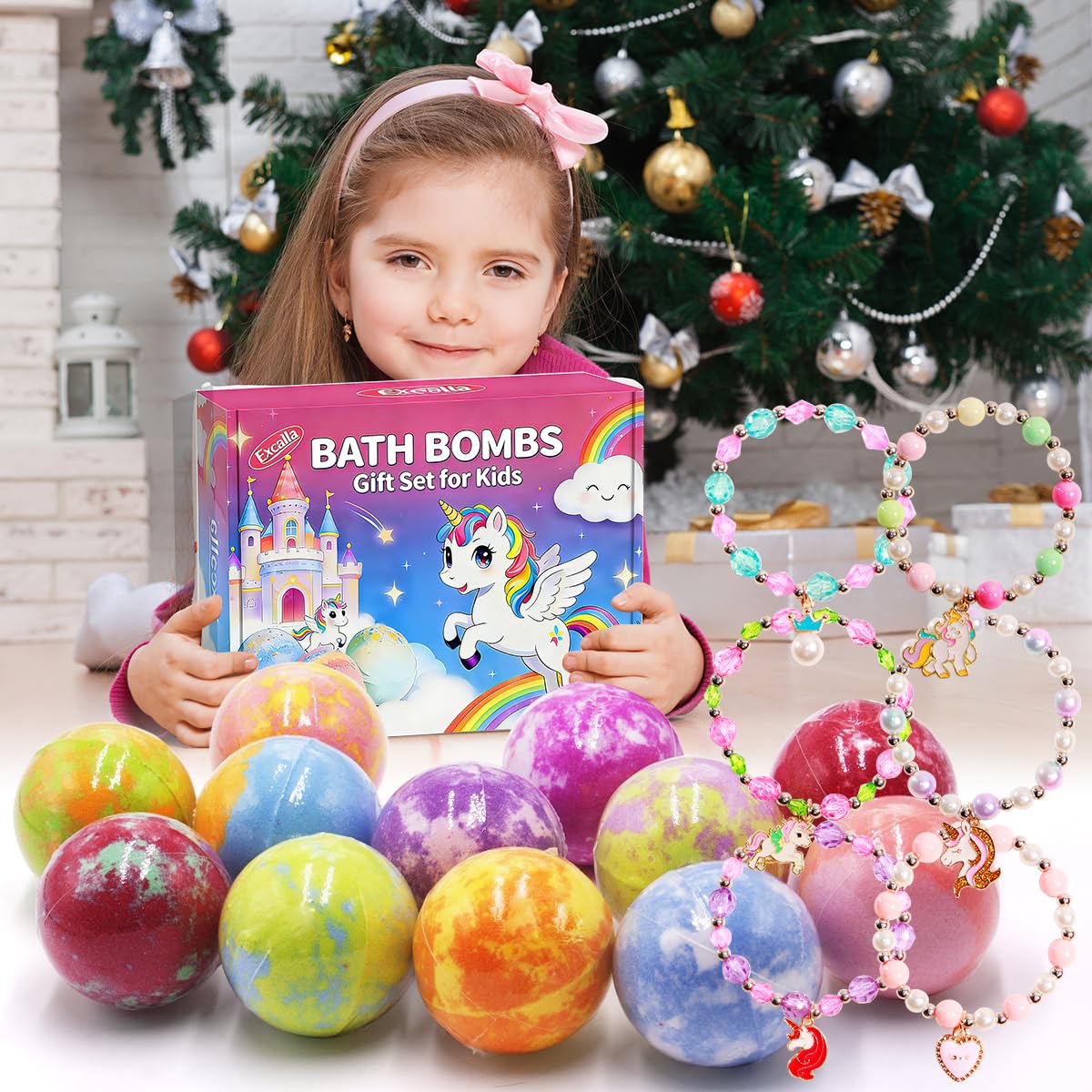 Child enjoying Excalla bath bombs in tub with adult supervision, promotes safe fun