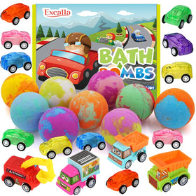 Excalla front packaging of nine bath bombs with vibrant box and label benefit: easy gifting