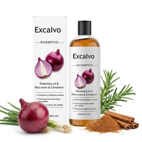 Excalvo shampoo front bottle showing brand and clean design benefit
