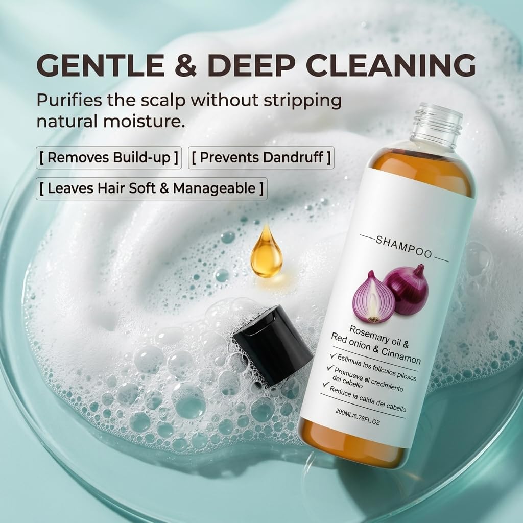 Excalvo shampoo lather on scalp illustrating gentle cleansing and massage benefit
