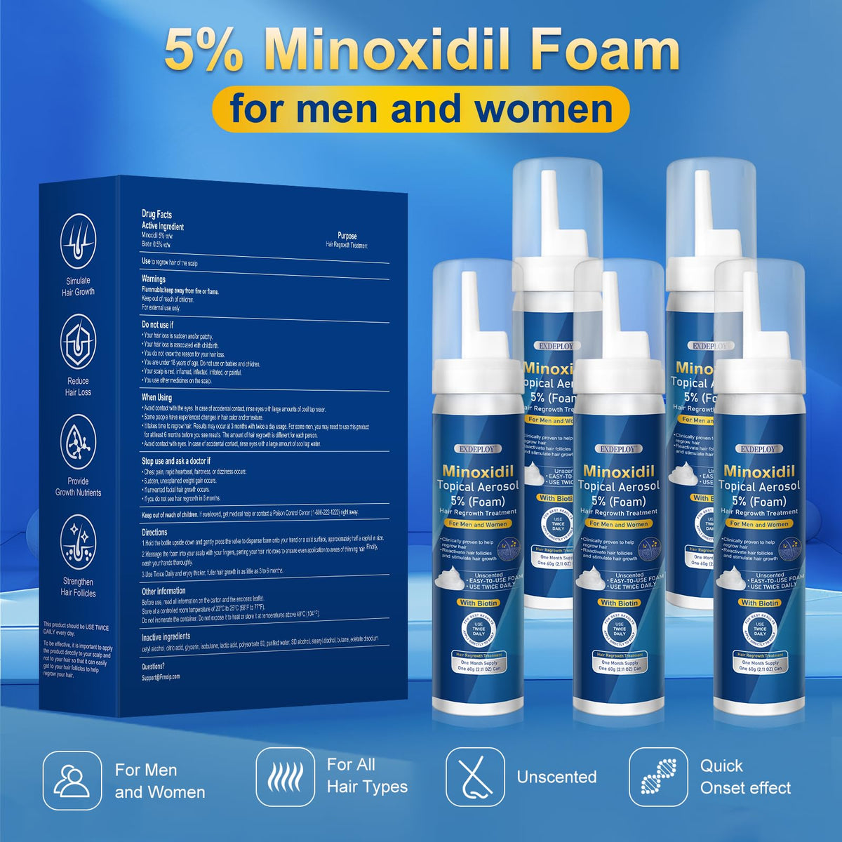 Applying Exdeploy foam to scalp showing targeted coverage and controlled dosing benefit