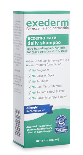 Exederm front bottle showing hypoallergenic label and gentle-care benefit