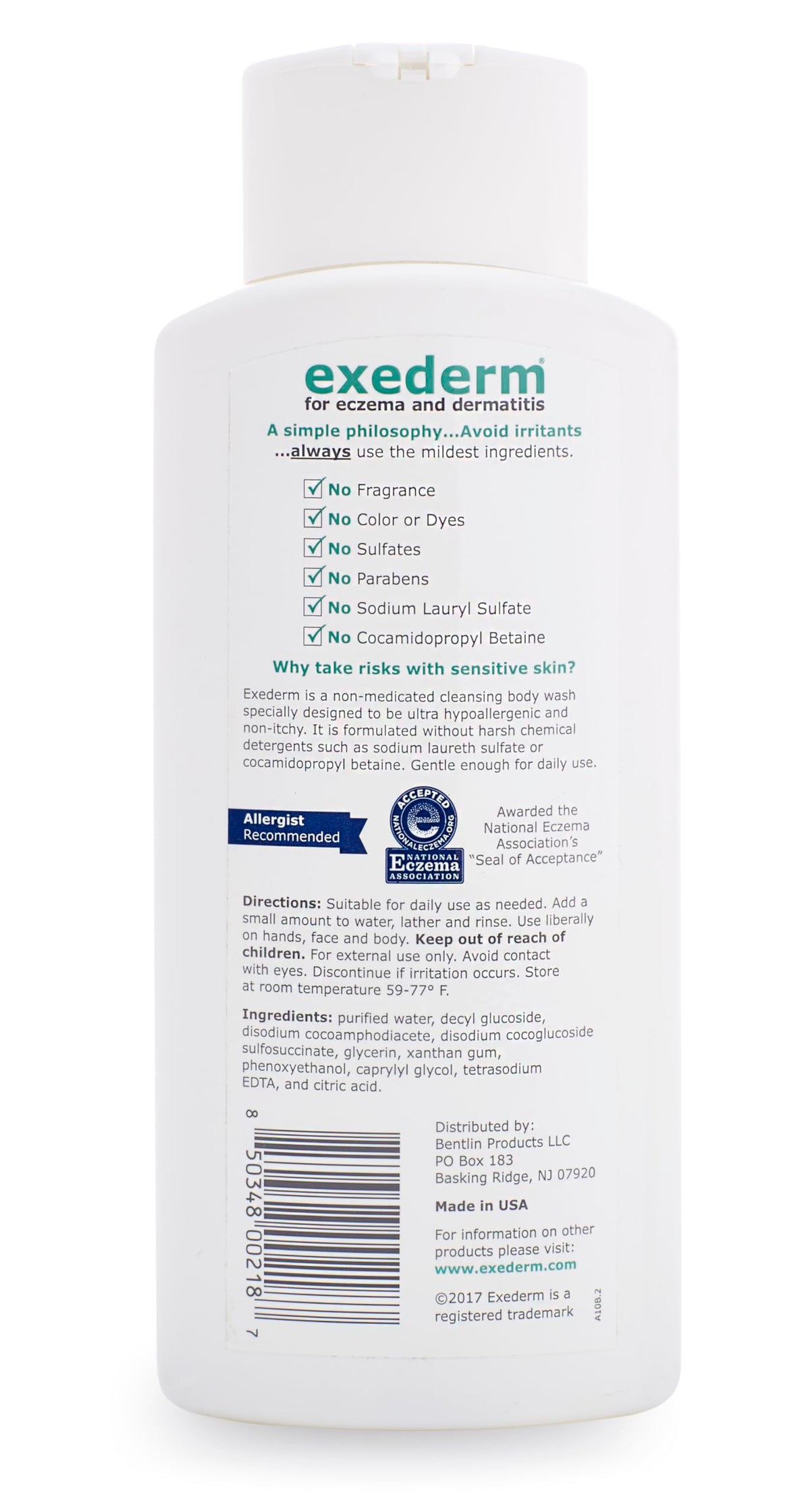 Exederm in bathroom routine being applied to arm for soothing hydration