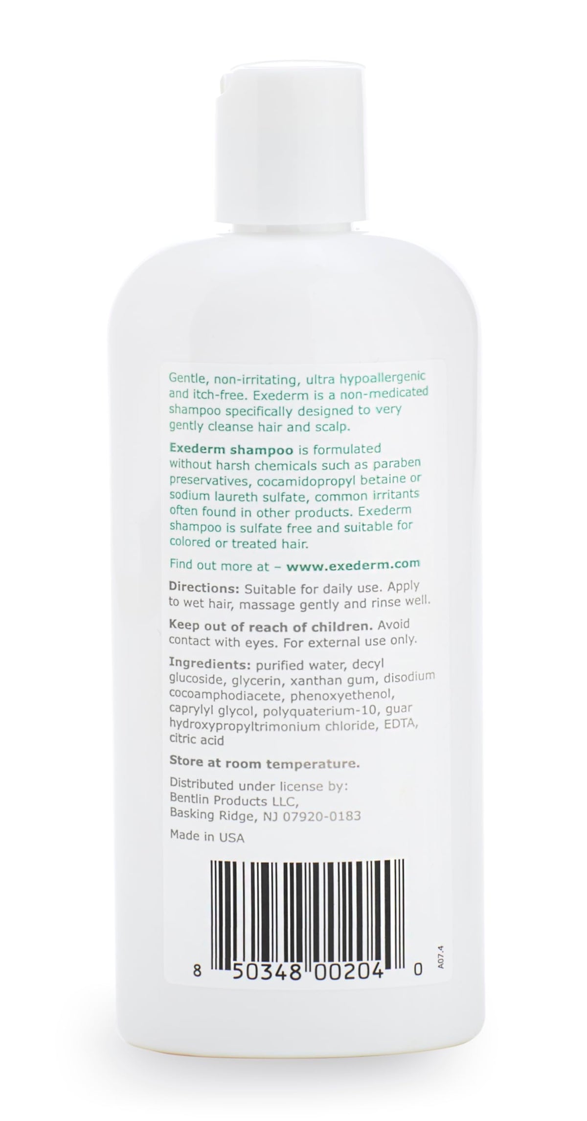 Exederm bottle in hand for scale showing travel-friendly 8 fl oz benefit