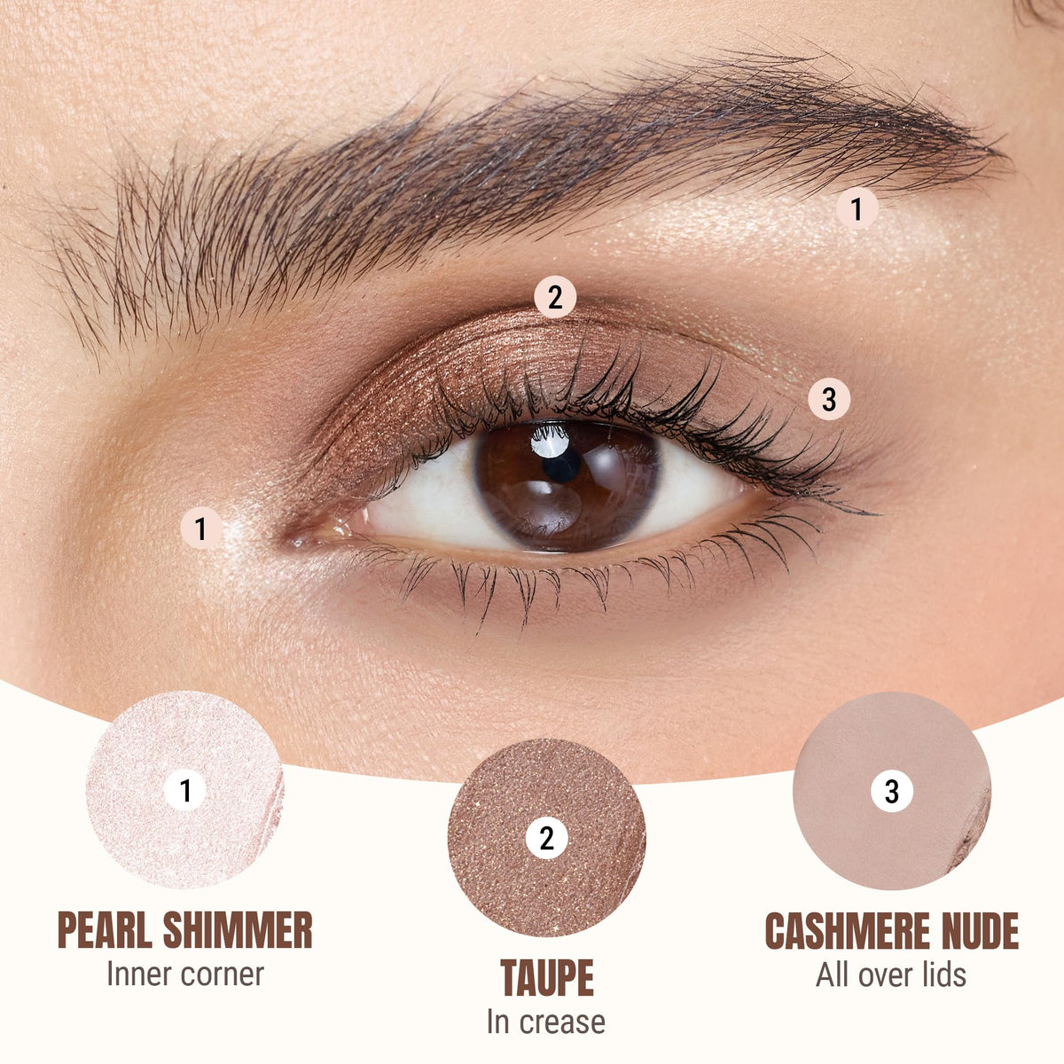exmiloo swatches of cashmere nude pearl shimmer and taupe shimmer for shade comparison