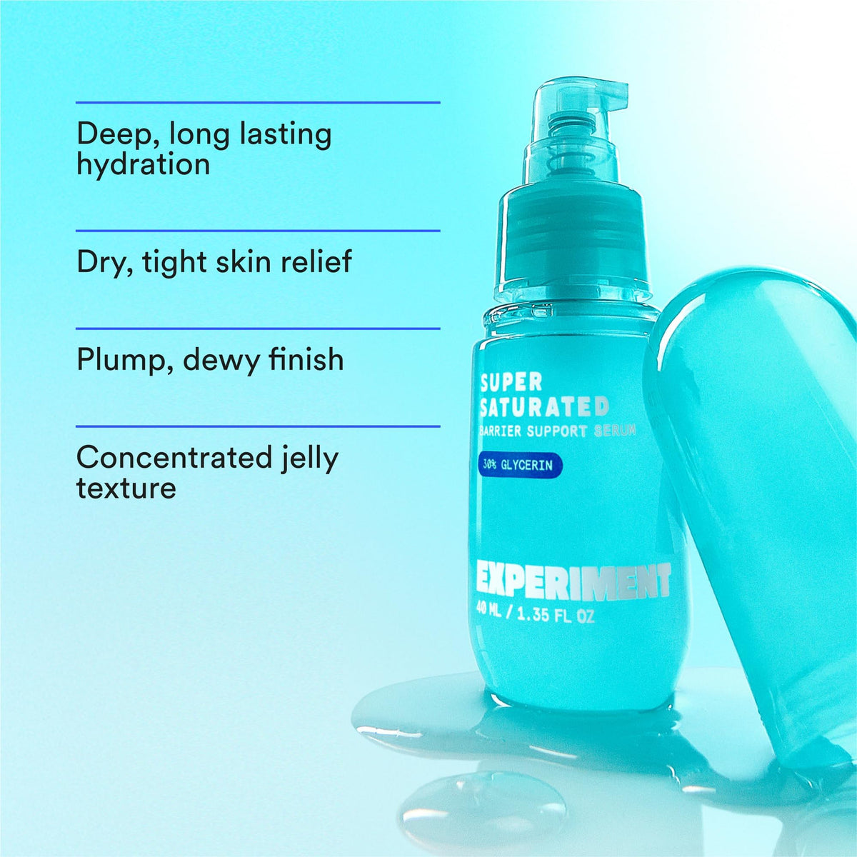 Experiment serum spread on skin demonstrating dewy, plumping hydration result