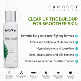 Exposed Skin Care label closeup highlighting soap-free and sulfate-free claim