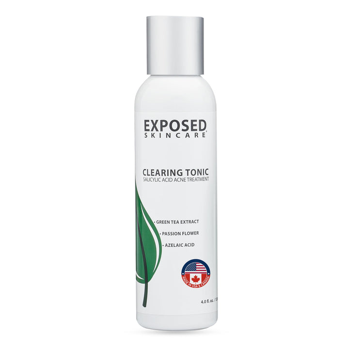 Exposed Skin Care front bottle shot showing label and clear toner for quick recognition