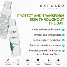 Exposed Skin Care liquid being applied to palm showing easy application and absorption