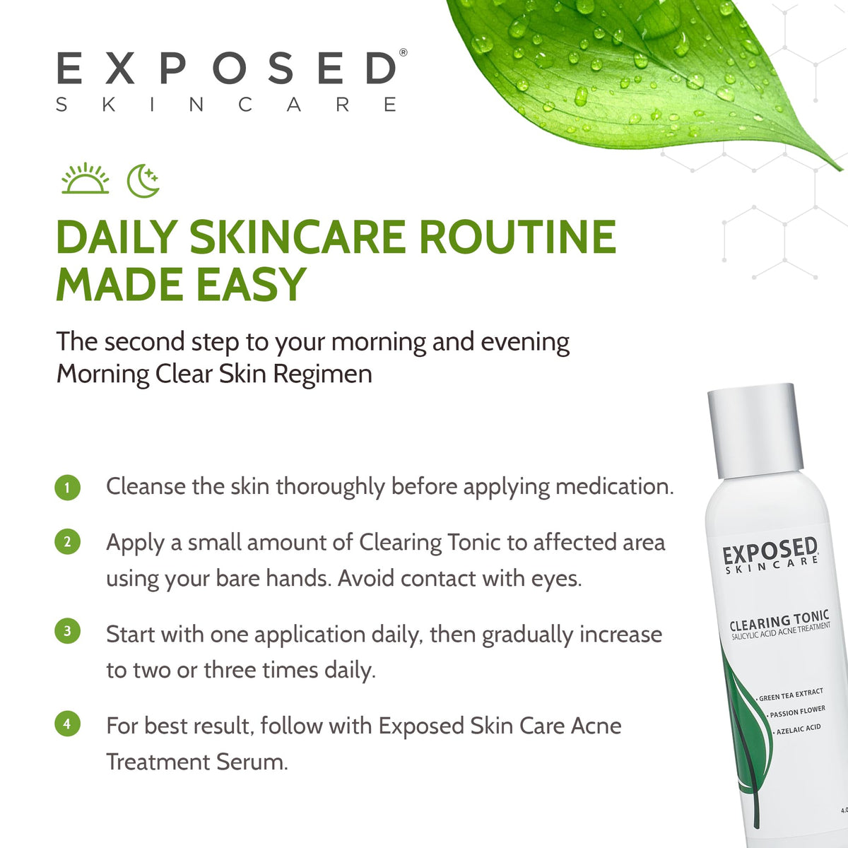 Exposed Skin Care bottle arranged on bathroom shelf showing everyday lifestyle use