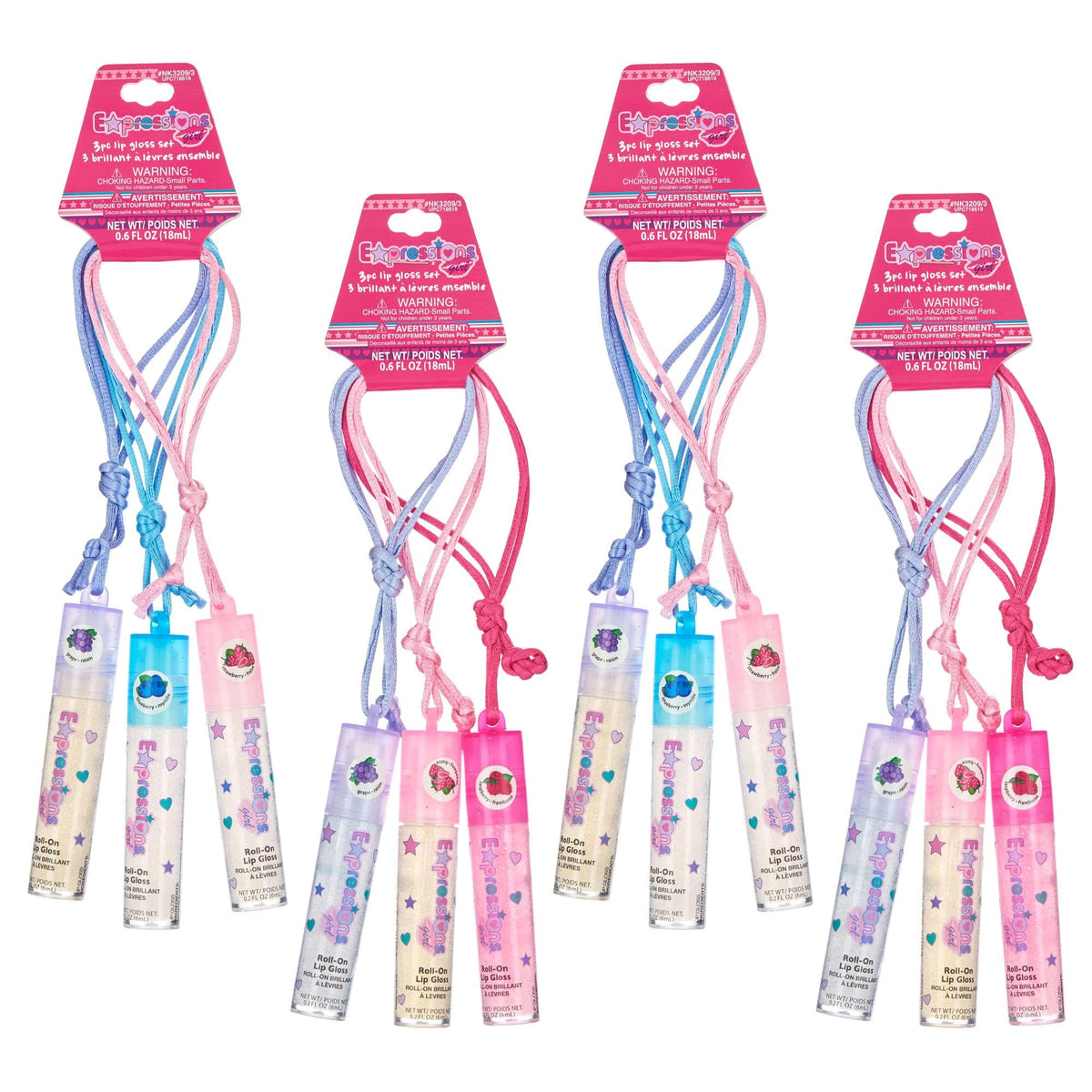 EXPRESSIONS flatlay of all 12 assorted fruit glosses showing variety and color appeal