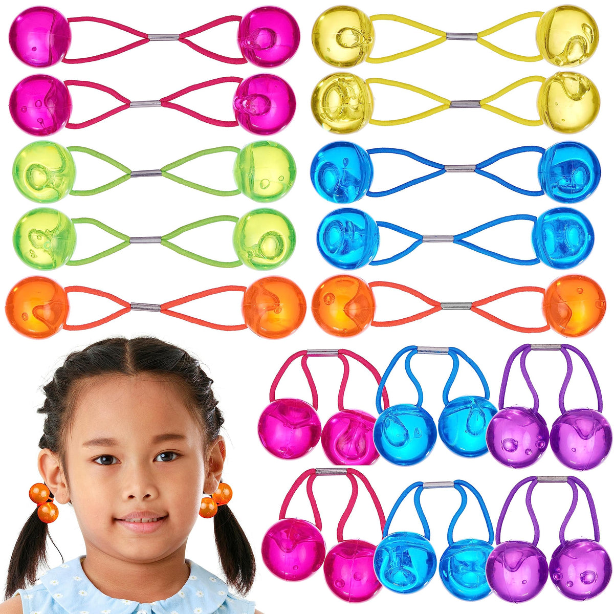 expressions front pack showing 24 colorful ponytail balls and value