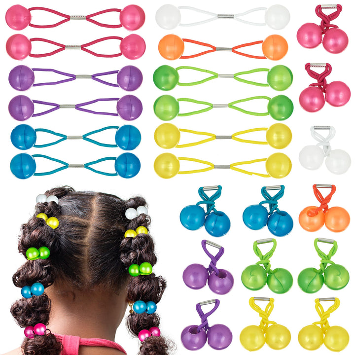 EXPRESSIONS front packaging showing 24 marble twin-bead ponytail balls and value pack benefit