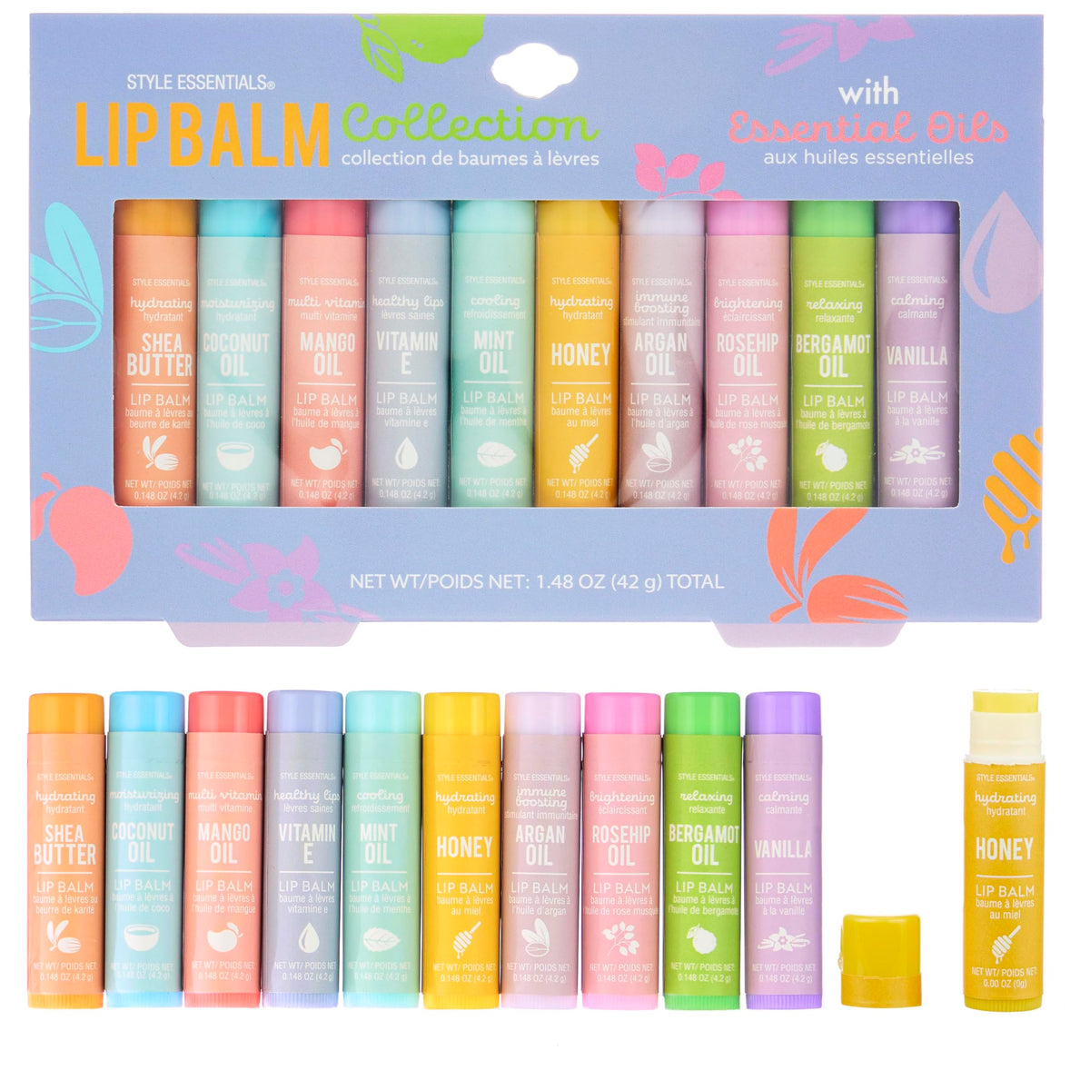 EXPRESSIONS front packaging showing ten lip balm tubes and product variety benefit