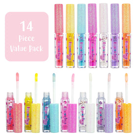 Expressions girl seven gloss wands arranged showing colorful fruit-inspired shades and shimmer