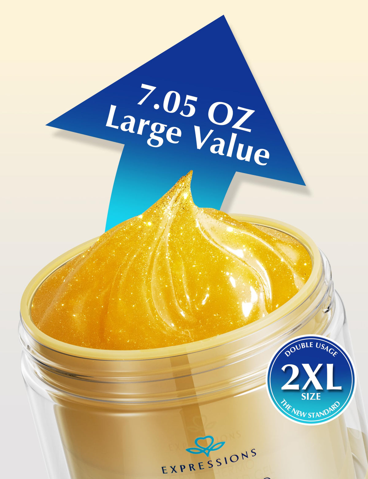 EXPRESSIONS WELLNESS jar beside a ruler to show 200g size and scale