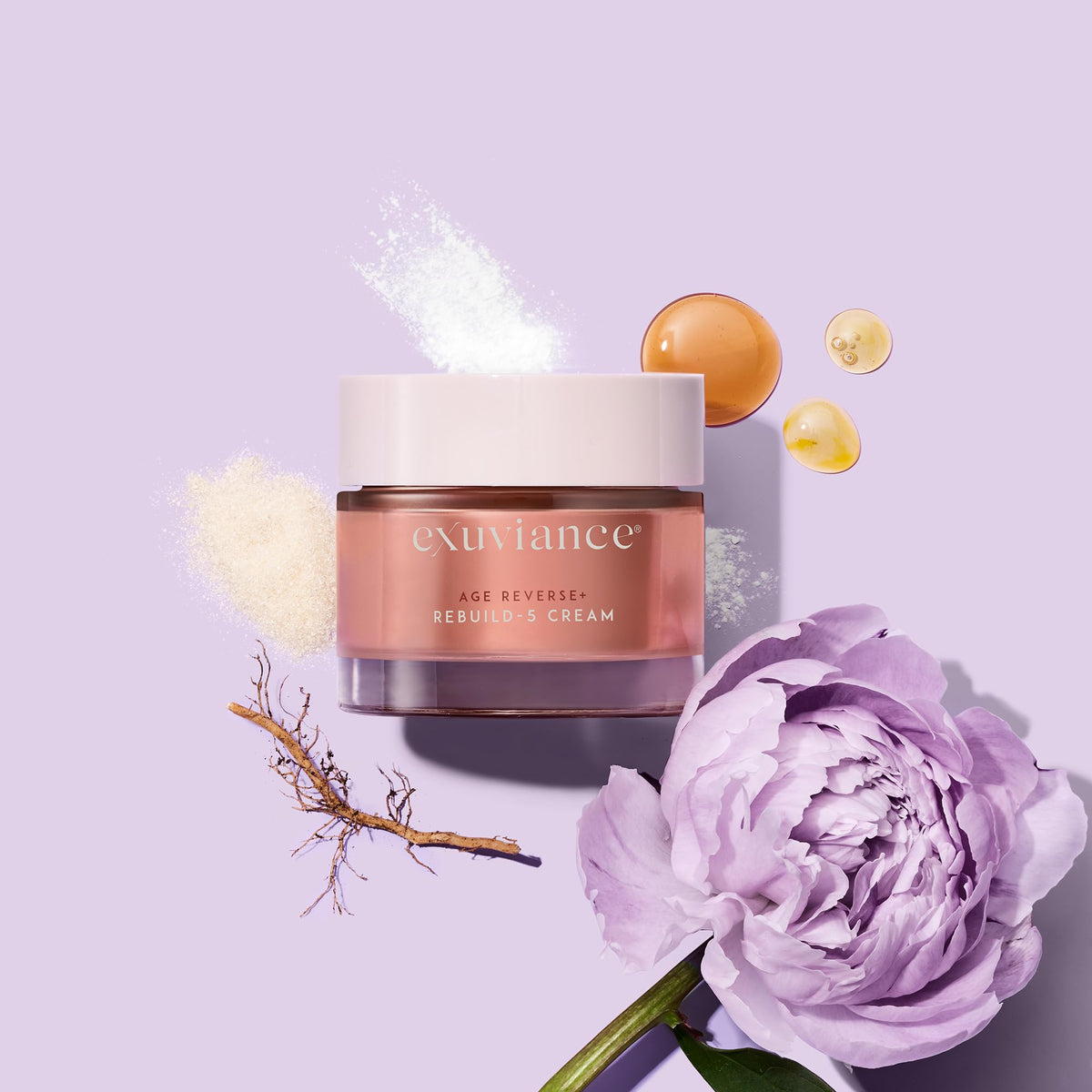 EXUVIANCE model applying cream to cheek demonstrating lifting and contour-enhancing effect