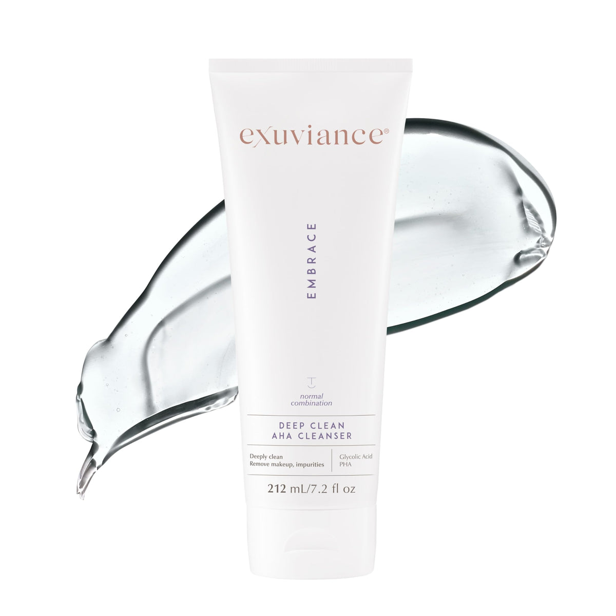 EXUVIANCE front packaging of foaming AHA cleanser showing full bottle and branding, conveys clarity