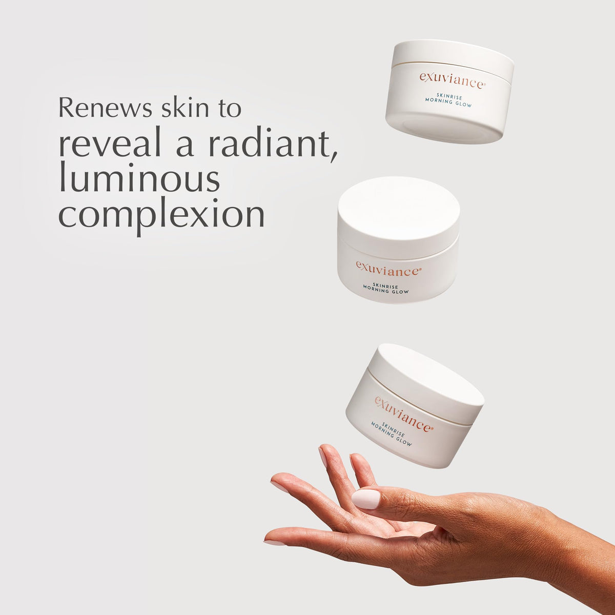 EXUVIANCE pad in hand demonstrating easy morning application benefit