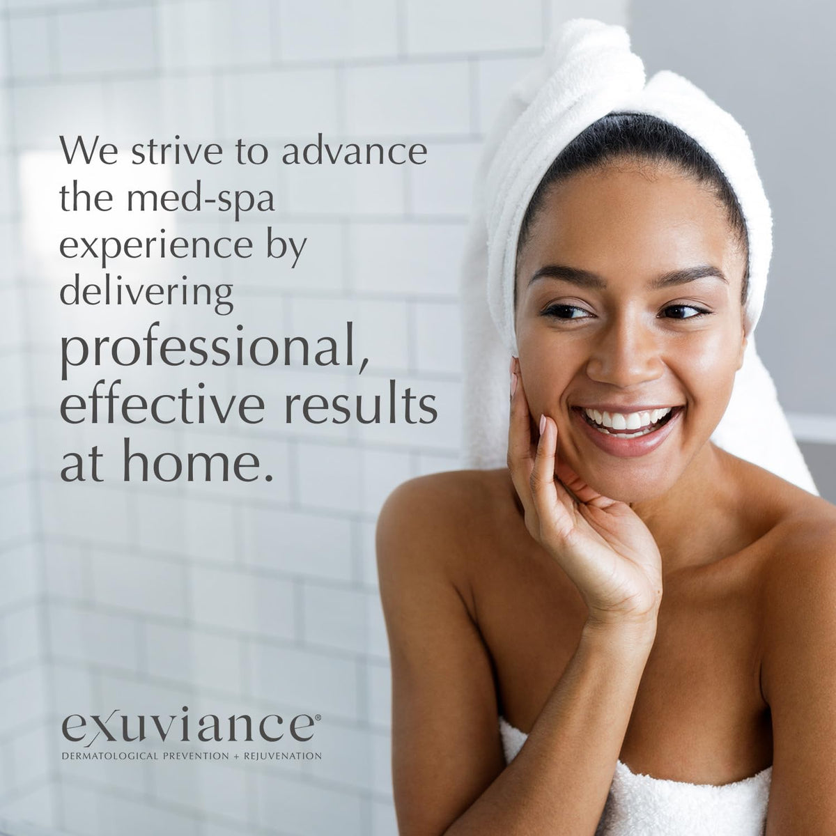 EXUVIANCE hand holding bottle showing compact size and travel convenience