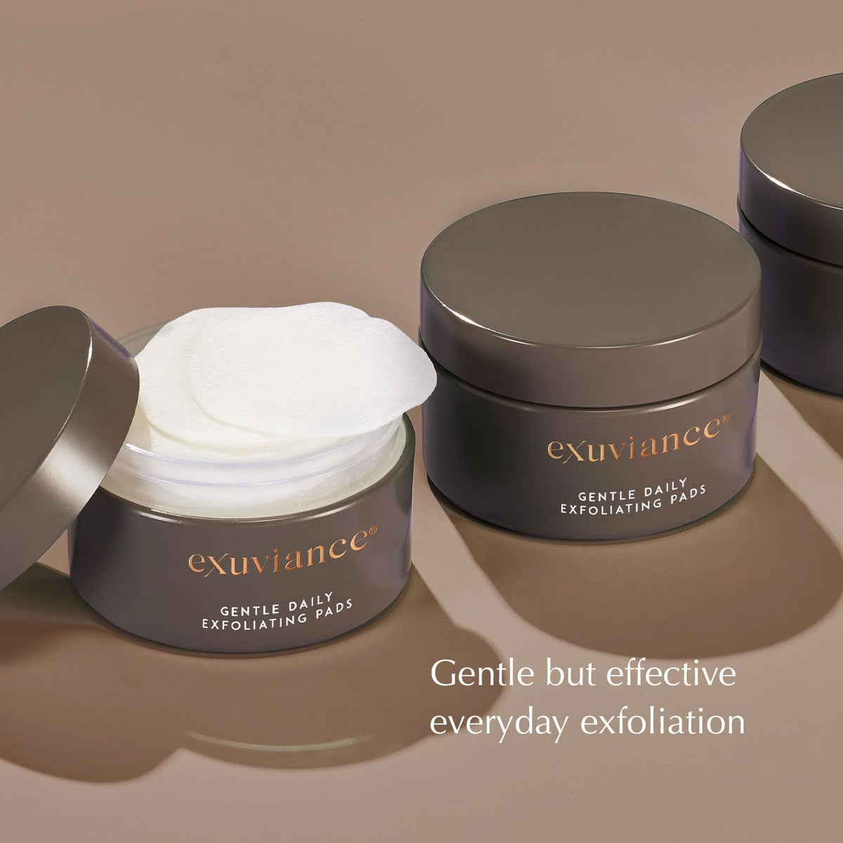 EXUVIANCE pad gliding on skin to show gentle exfoliation and smoother complexion