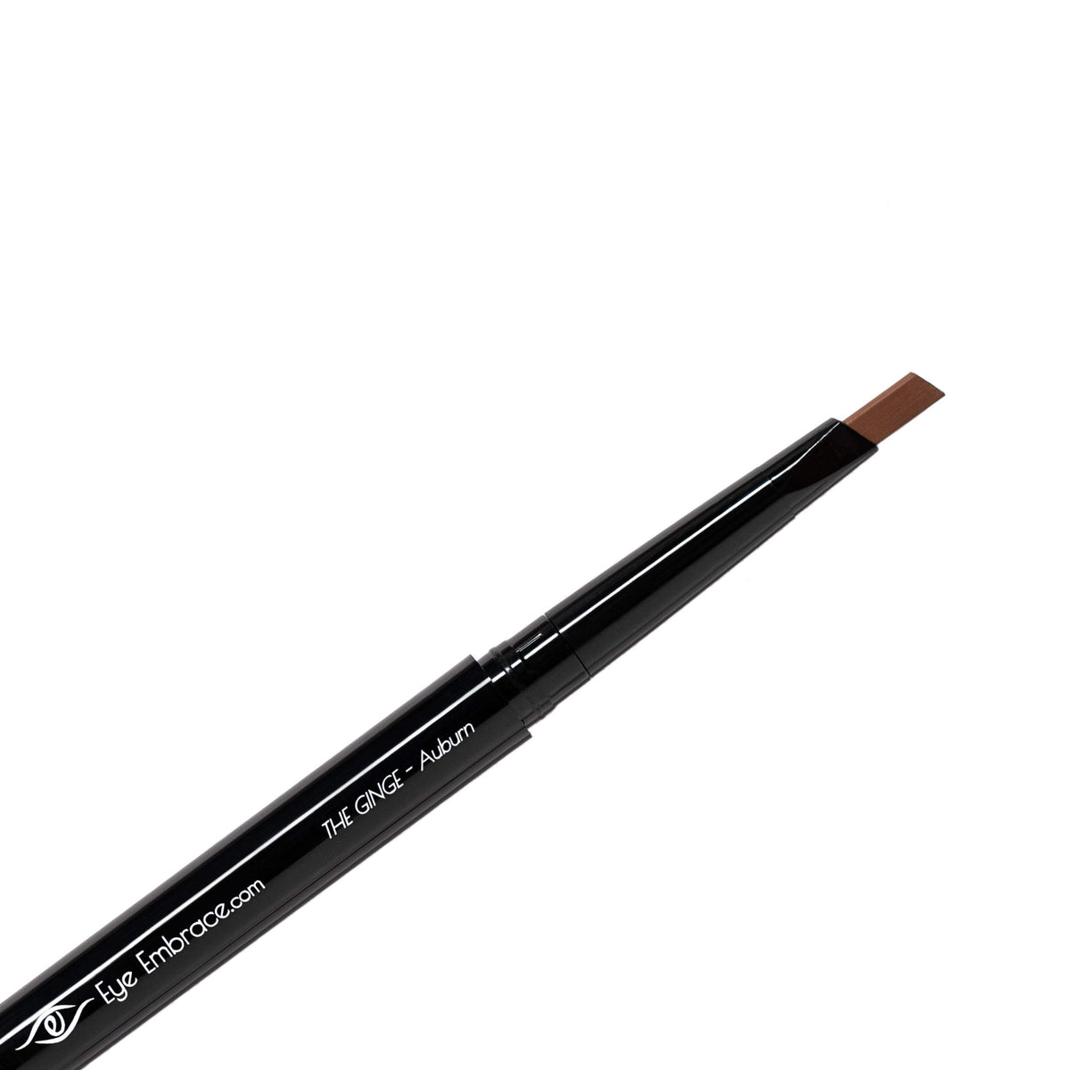 Eye Embrace front packaging showing auburn eyebrow pencil and brand