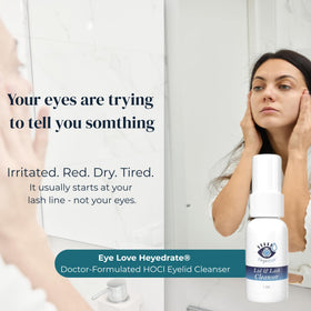 Eye Love pump nozzle detail highlighting easy, controlled dispensing for gentle use