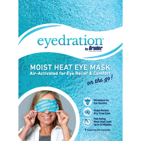 Eyedration mask on model demonstrating relaxed, soothing eye treatment benefits