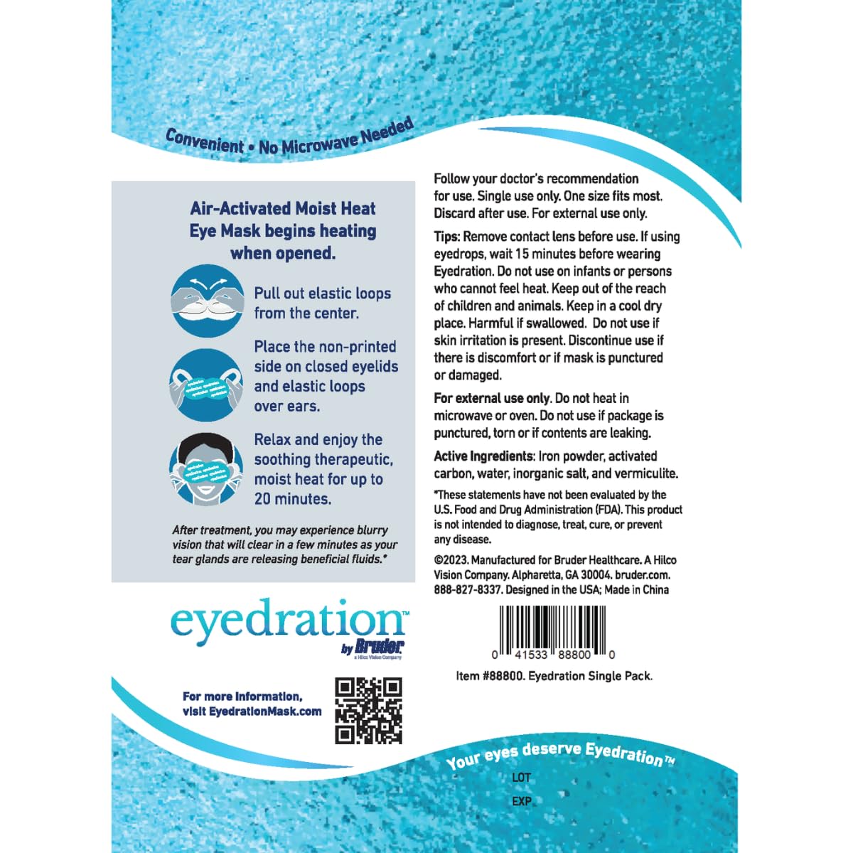 Eyedration packet opened and mask activating to warm quickly without microwave