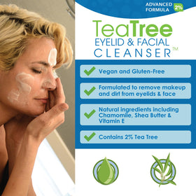 EYEECO ingredients shea butter and tea tree imagery for moisturizing benefit