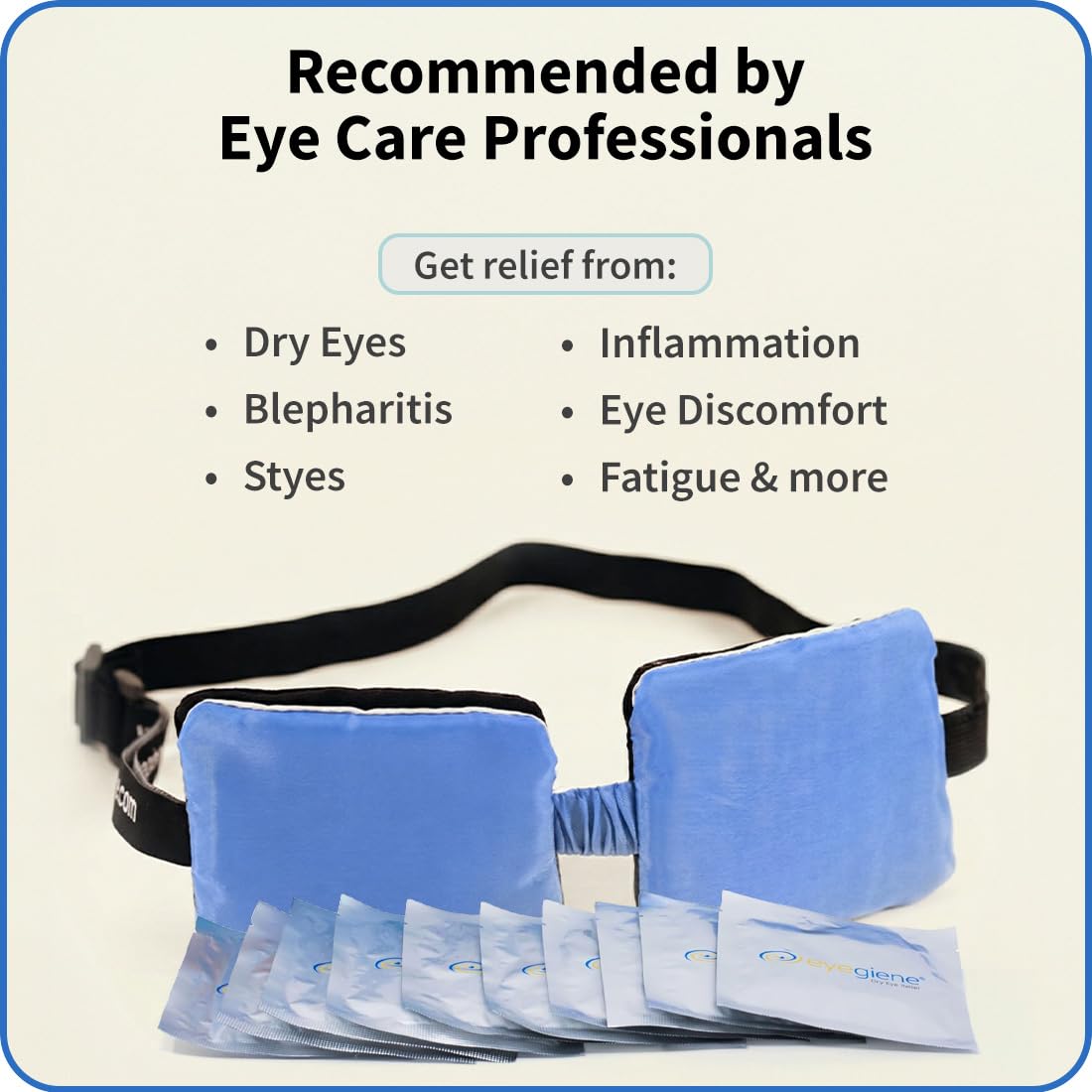 EyeGiene heated mask worn by relaxed person demonstrating portable comfort