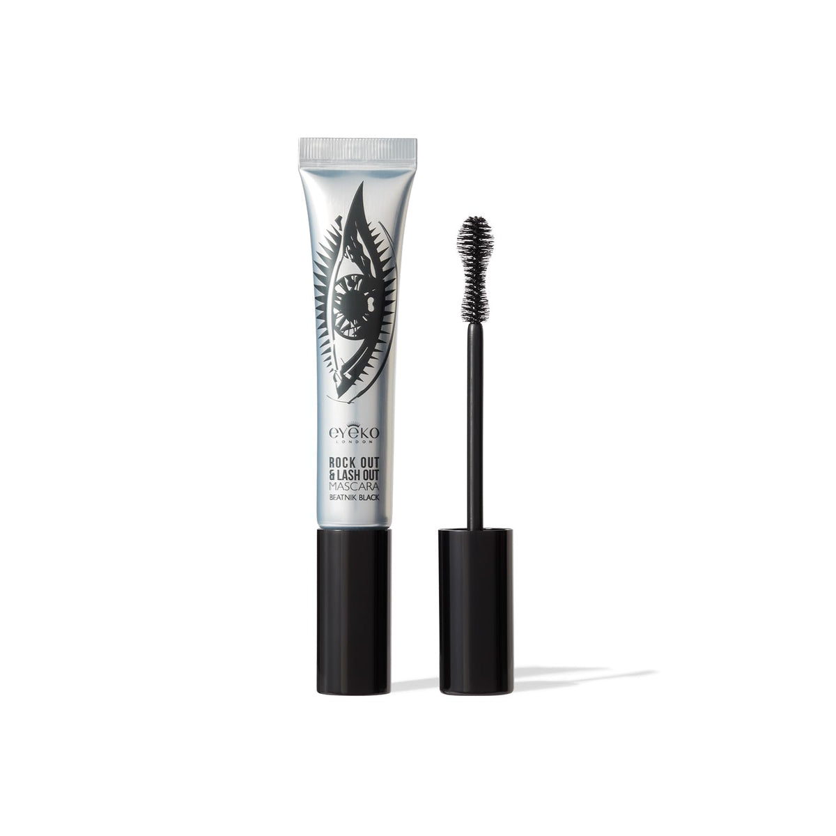Eyeko guitar-shaped brush front view showing precision and dramatic lift