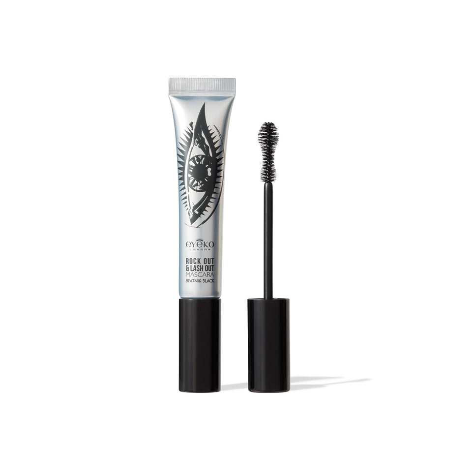 Eyeko guitar-shaped brush front view showing precision and dramatic lift