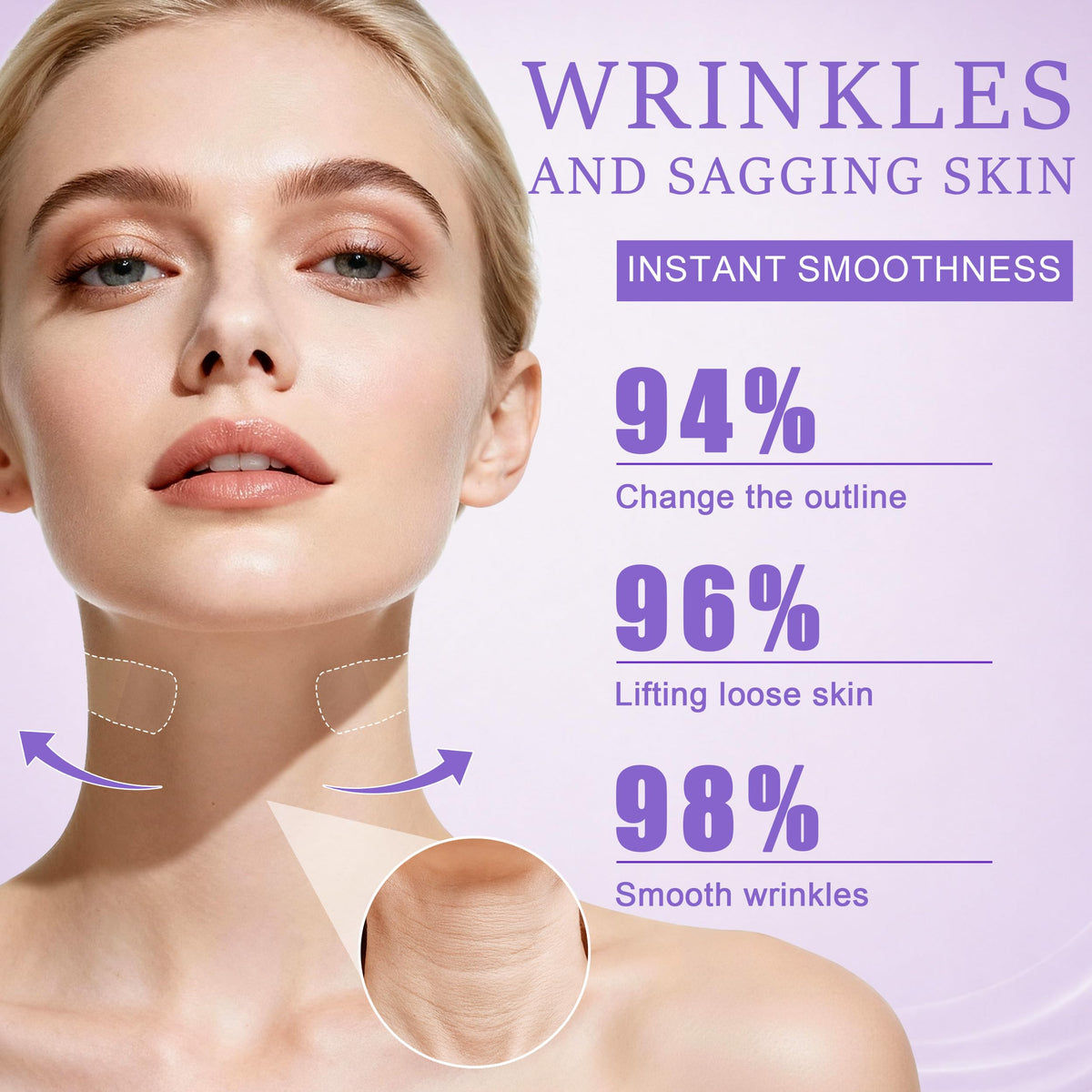 eyekston application behind neck demonstration, shows easy placement and instant lift