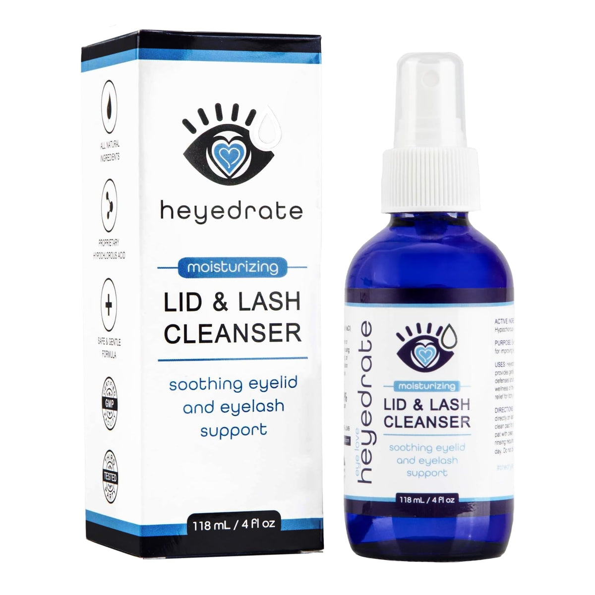 Eye Love front packaging showing 4 oz glass bottle and clear label for easy identification
