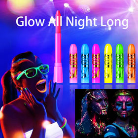 eyigylyo applied on model under UV light showing dramatic neon glow effect