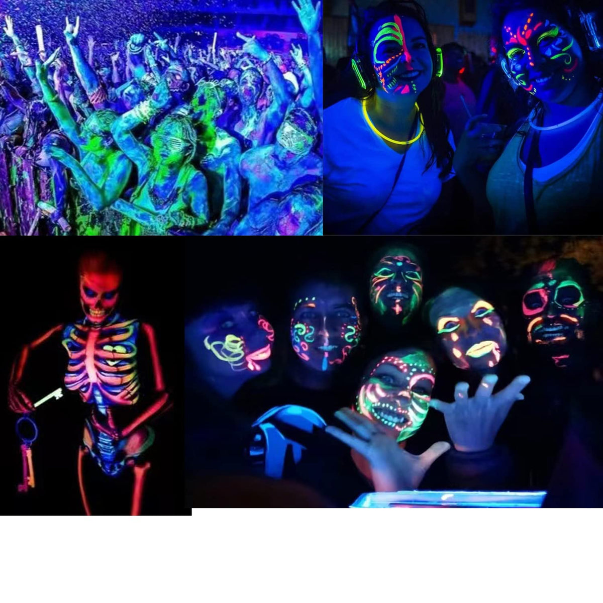 eyigylyo party scene under blacklight showing glowing makeup for festival impact