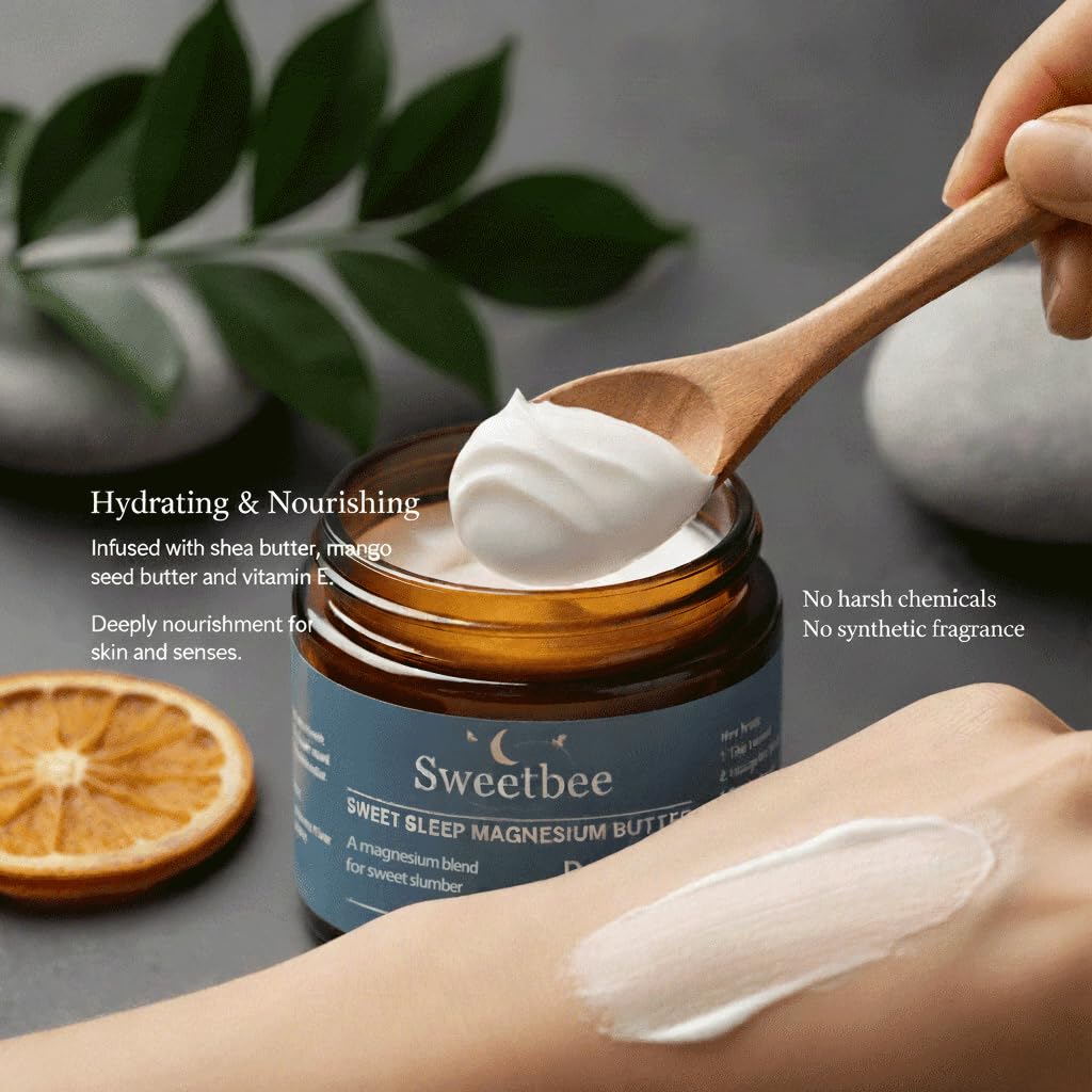 EYUTRD applying magnesium butter to leg demonstrating soothing massage benefit