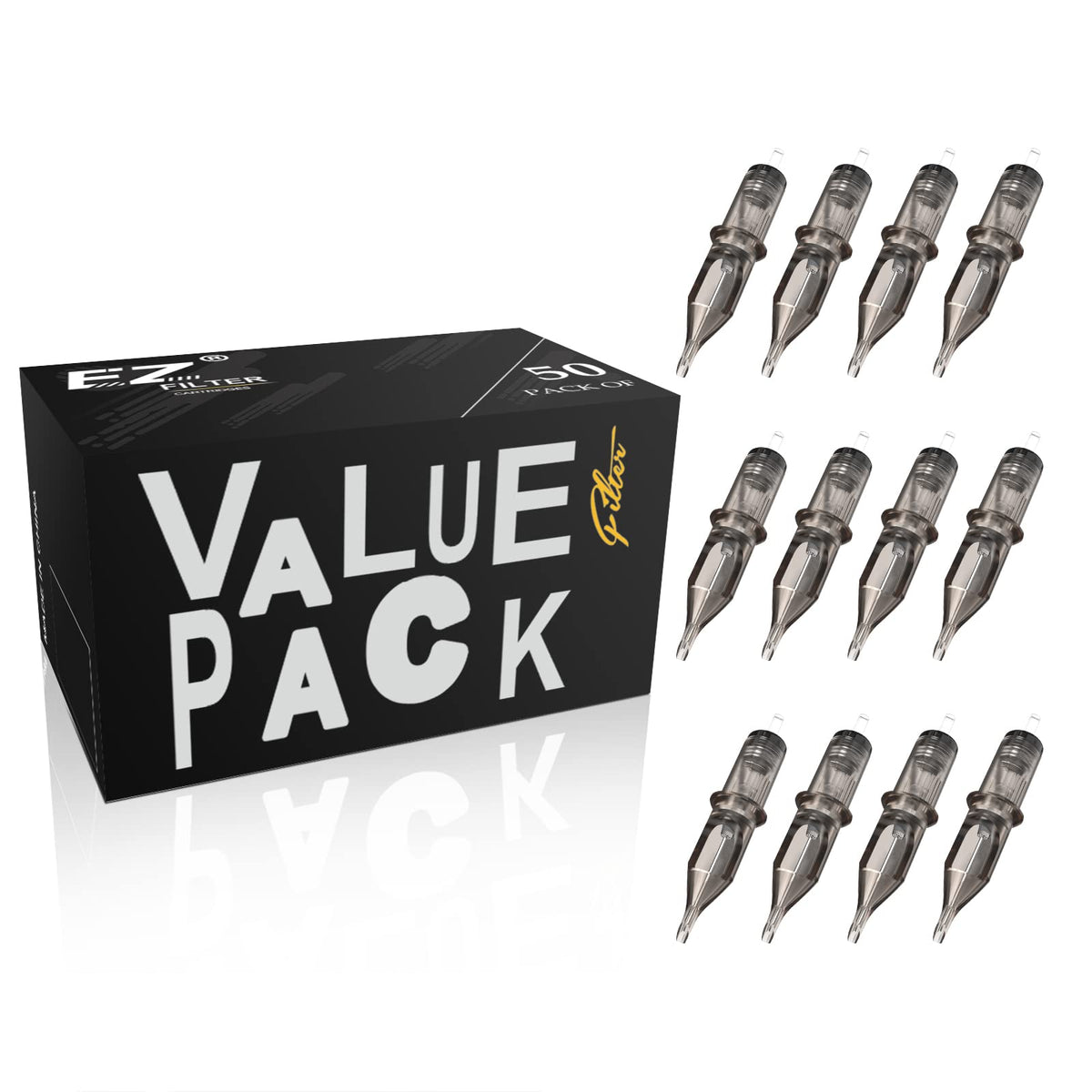 EZTAT2 front packaging showing 50pcs mixed cartridges and clear labeling for convenience