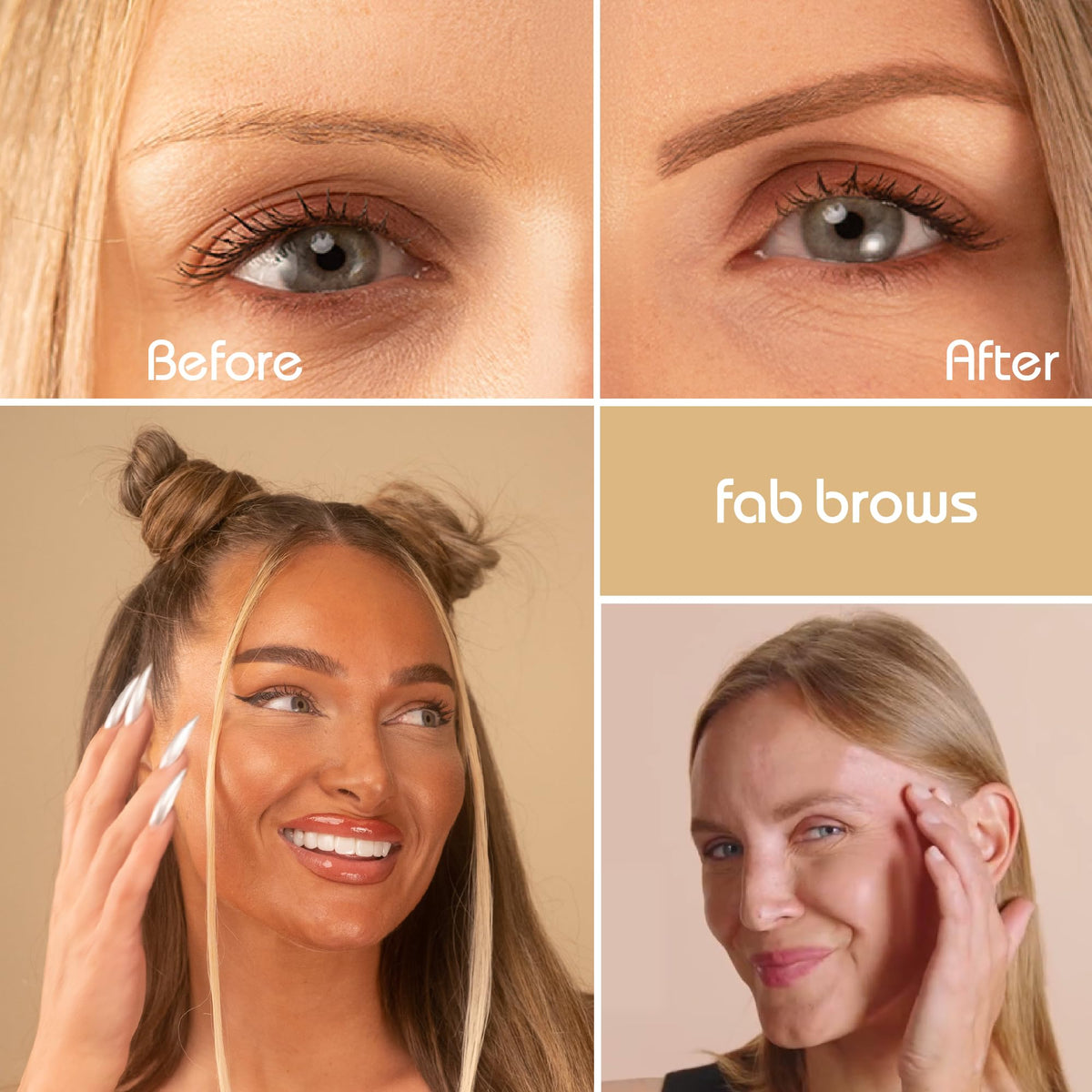 Fab Brows before-and-after brows demonstrating natural fill and defined shape benefit