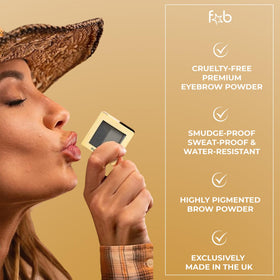 Fab Brows compact refill being placed into kit, convenient refillable system benefit